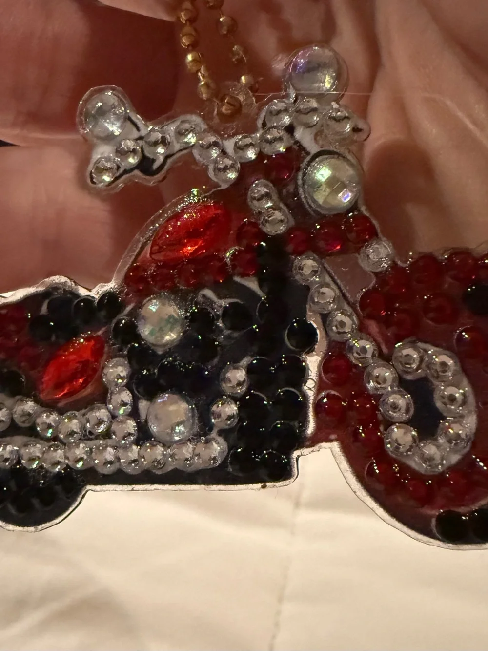 Bejeweled Red & Black Motorcycle Pendant Keychain